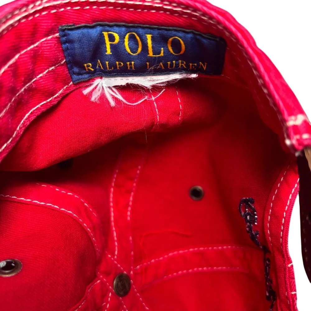 Polo Ralph Lauren Baseball Hat Cap Red USA Flag Emboidered Leather Strap